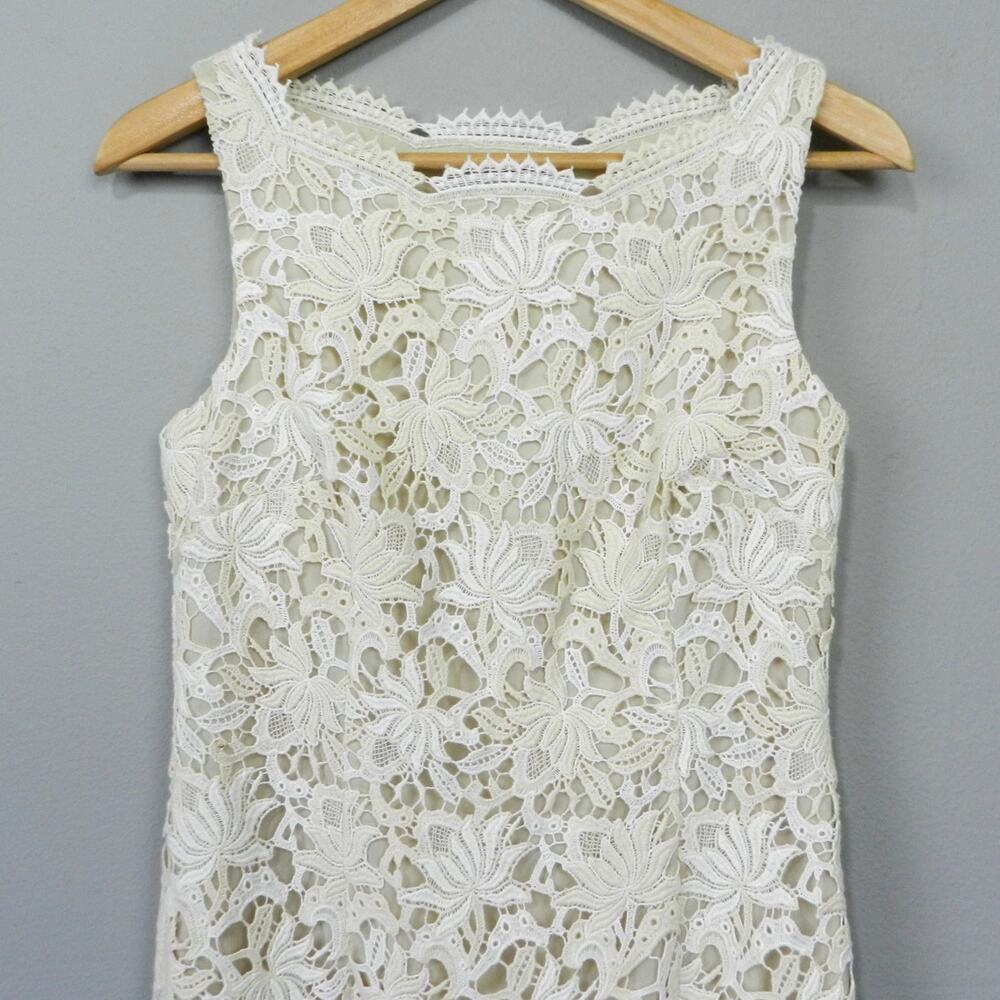 Ann Taylor‎ Bateau Lace Dress Size 0 Ivory Cream Antique Beige Broderie Sheath - Picture 3 of 11